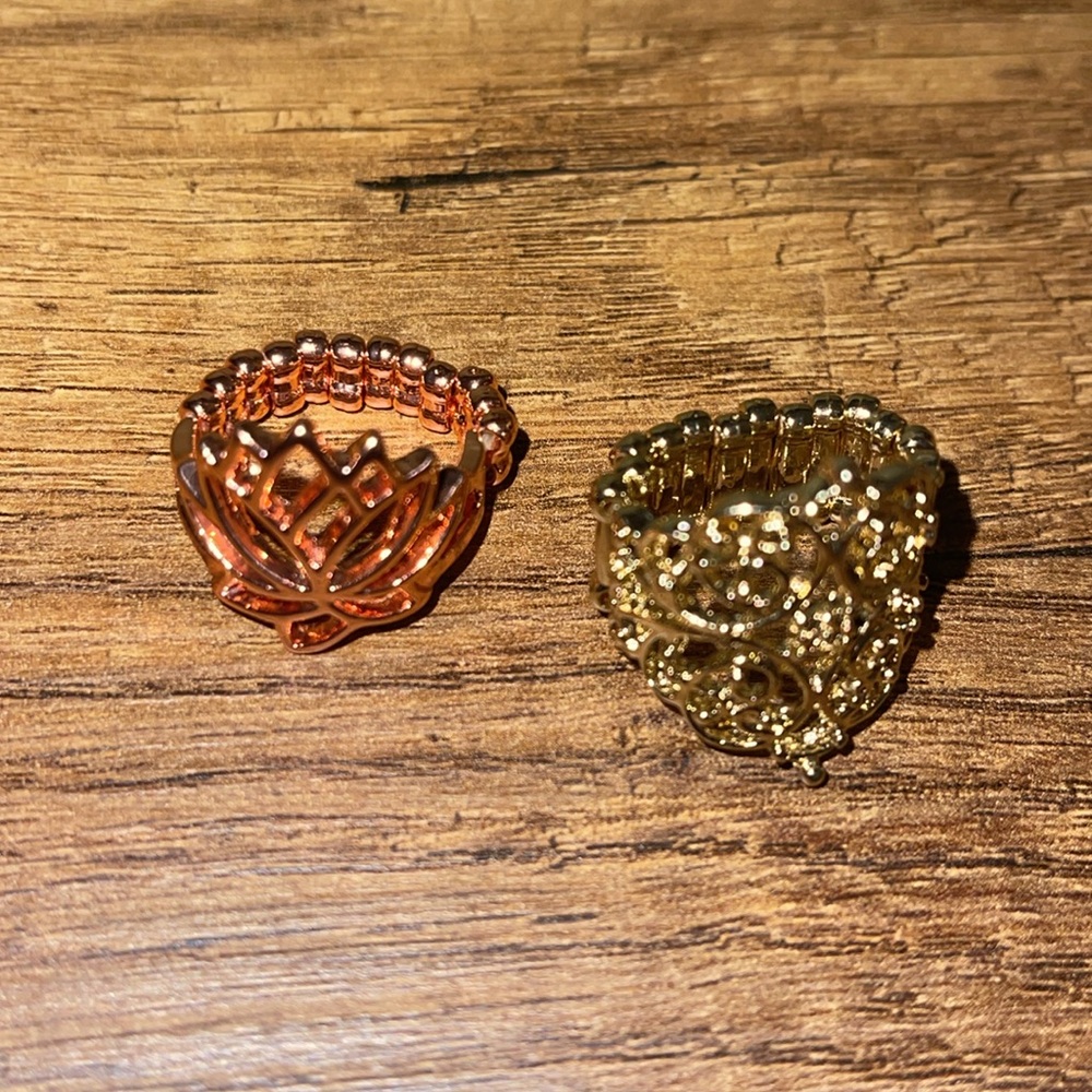 SOLD. Stretchy Elastic Rose Gold and Yellow Gold Rings